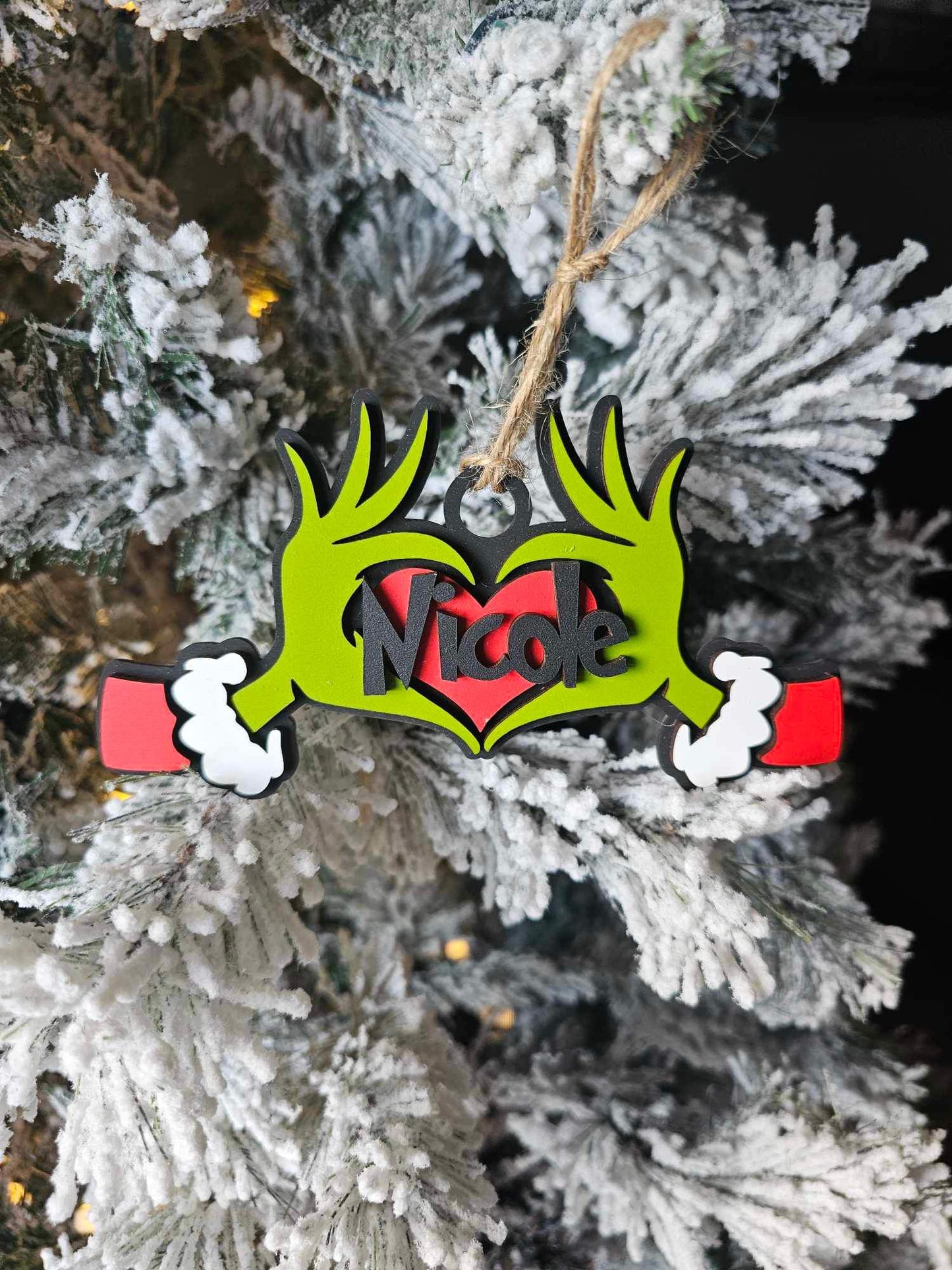 Grinc heart hands ornament