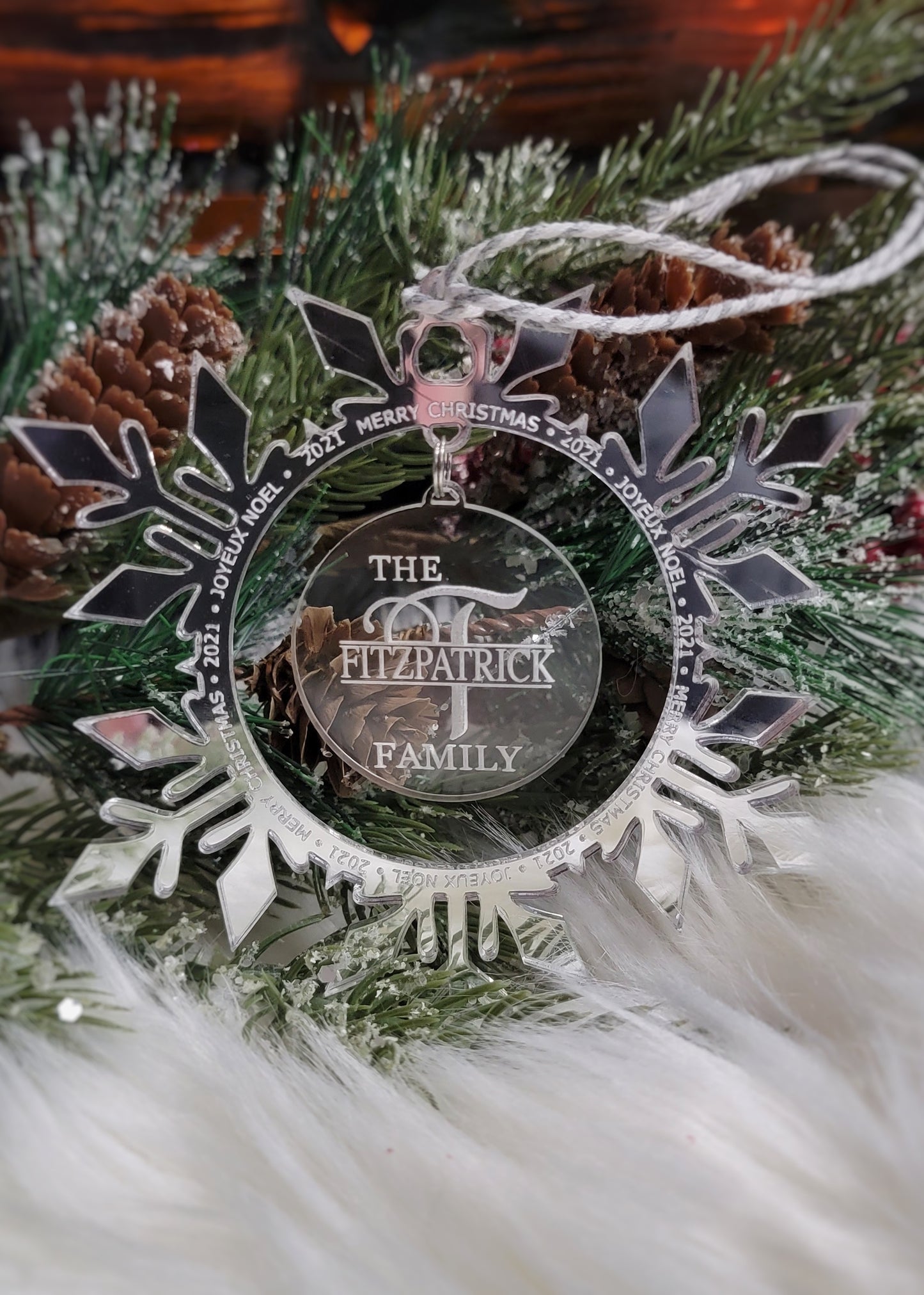 Acrylic snowflake family ornament