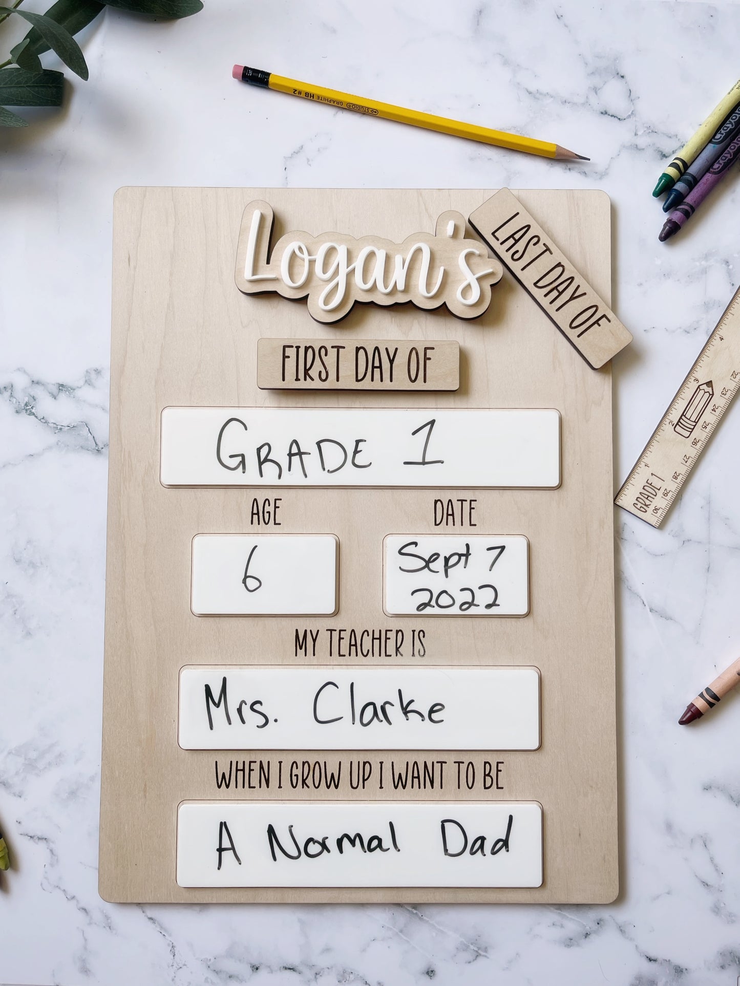 Back to School Acrylic dry erase board