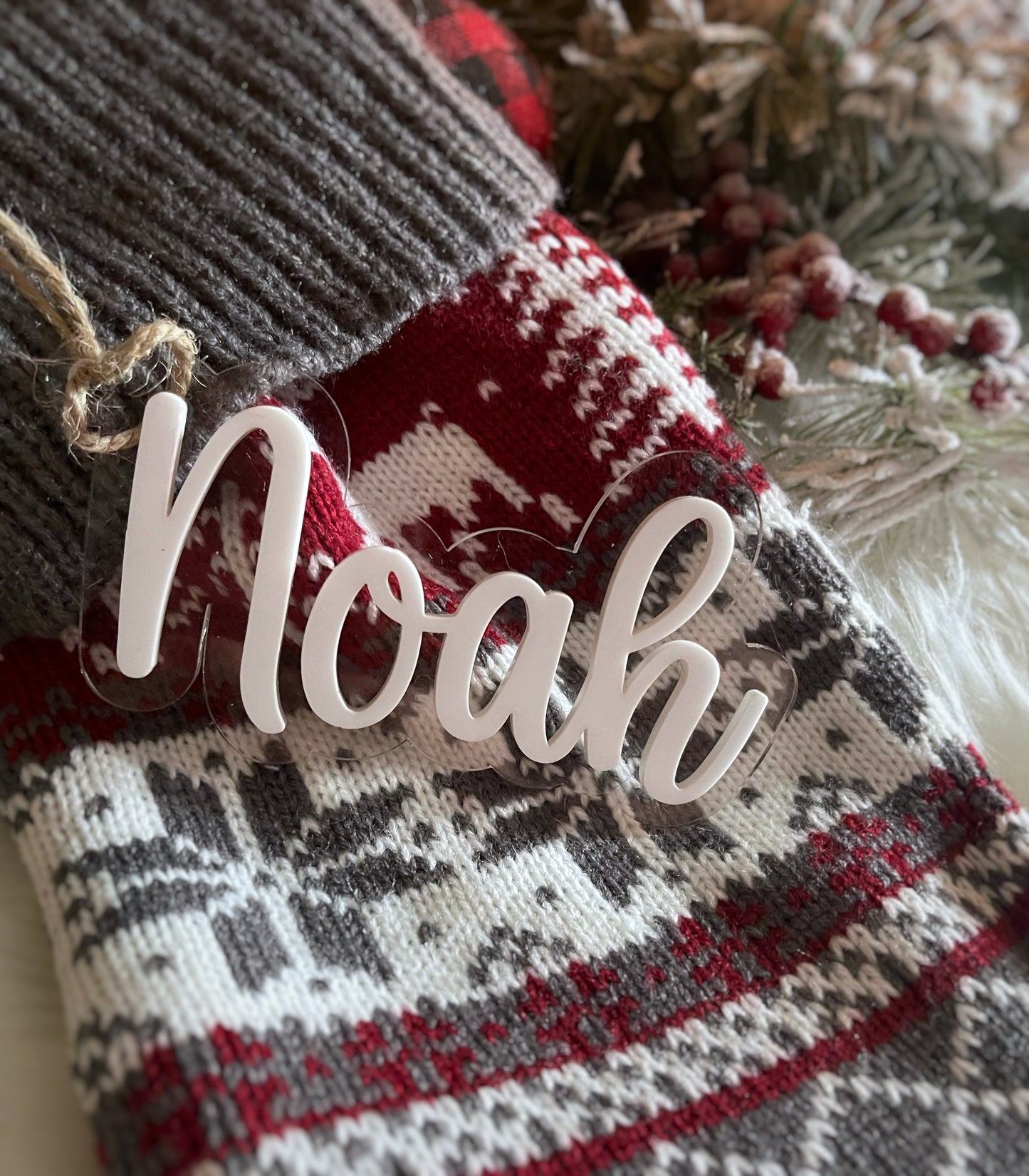 Acrylic/wood stocking tags