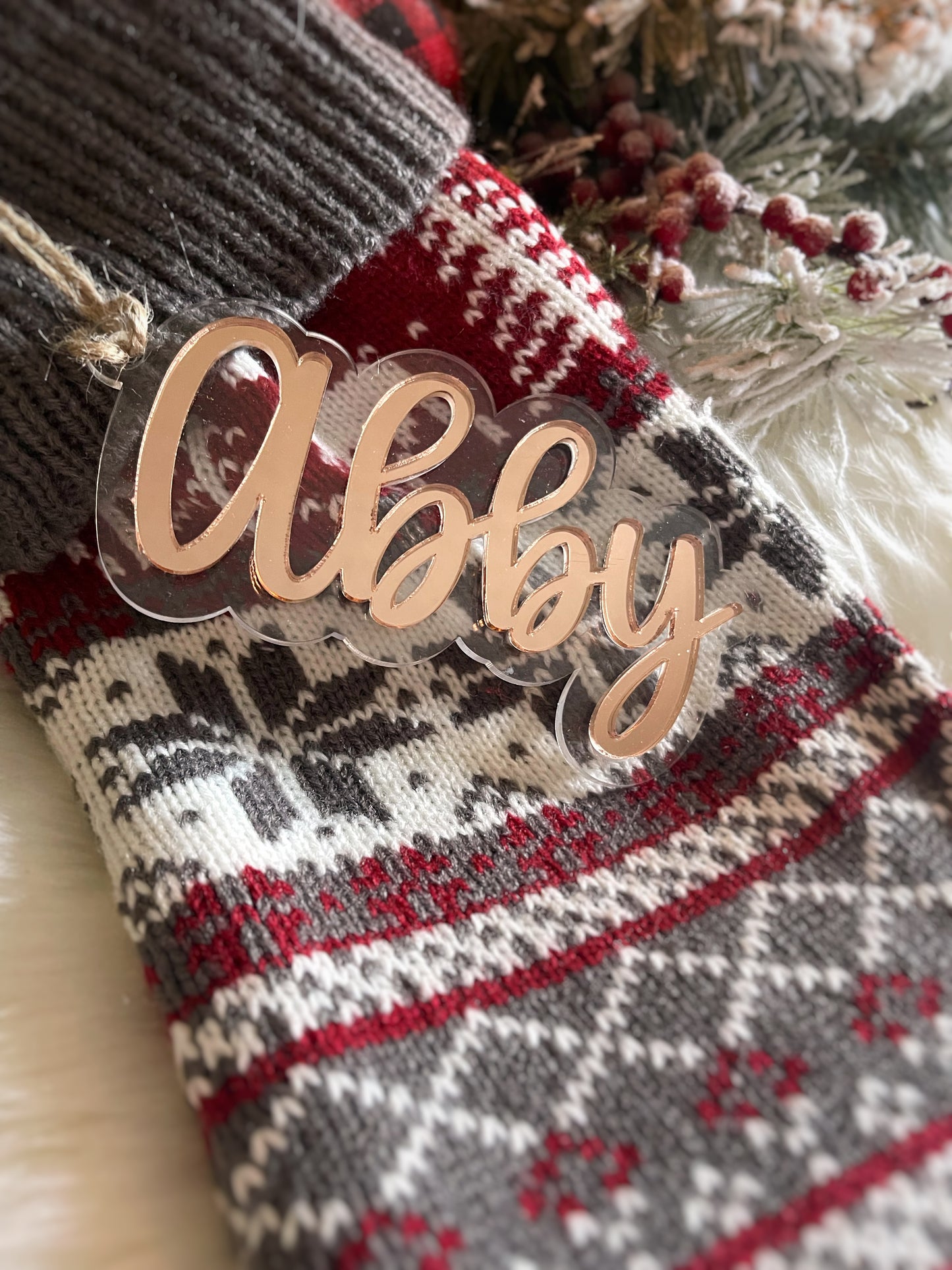 Acrylic/wood stocking tags