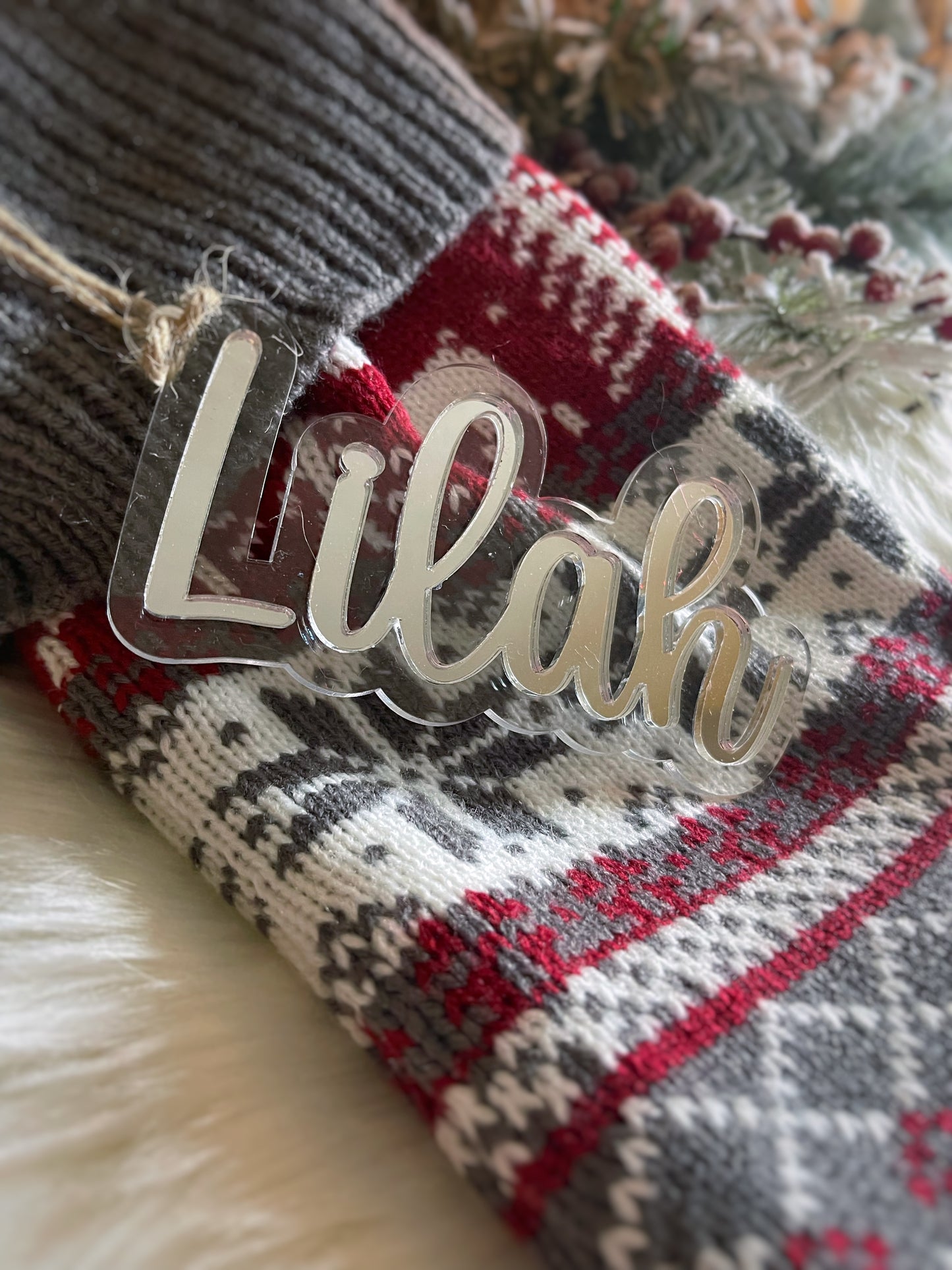 Acrylic/wood stocking tags