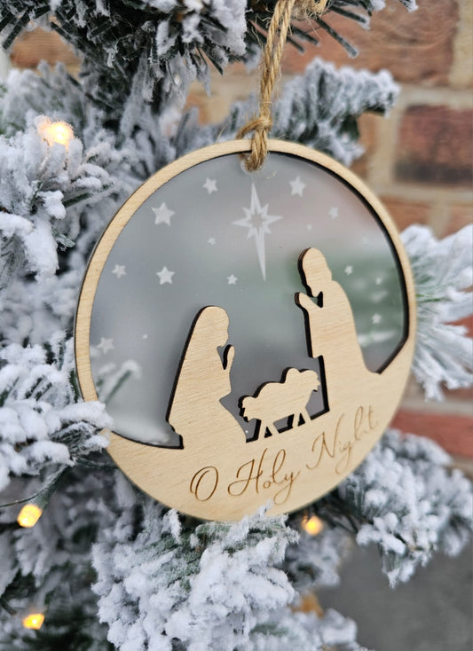 Nativity Scene Acrylic and wood Ornament