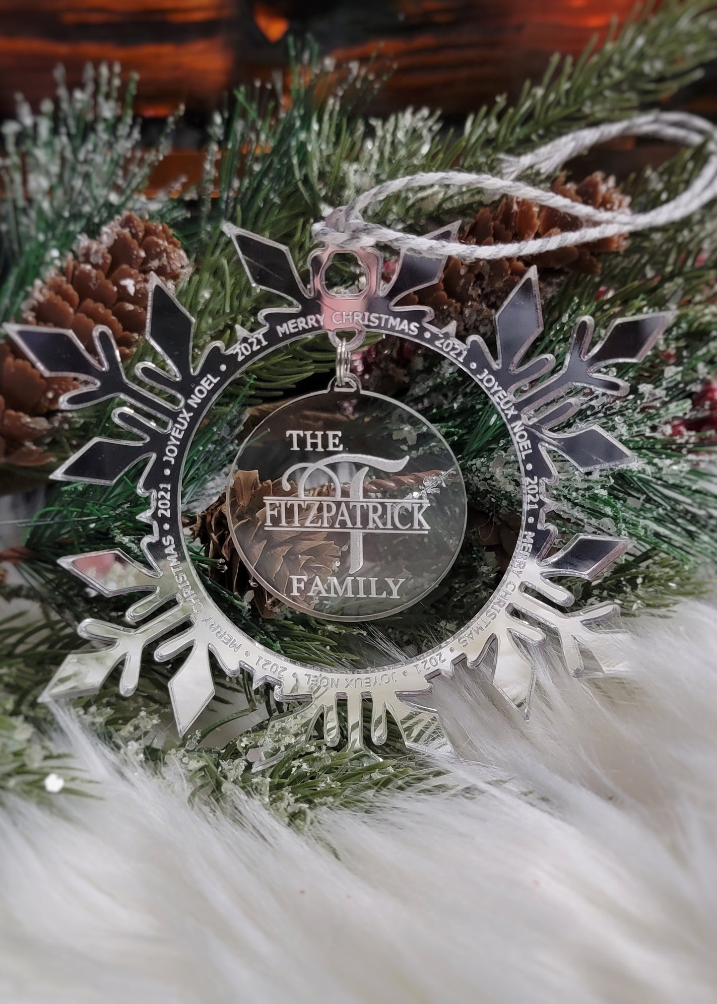 Acrylic snowflake  family ornament
